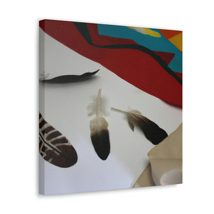 "Feathers and Fabric: A Story Unfolding Through an Unconventional Canvas" - Canvas