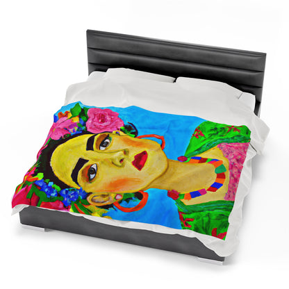 "Fierce and Free: Un tributo a las mujeres mexicanas inspirado en Frida Kahlo" - The Alien Velveteen Plush Blanket