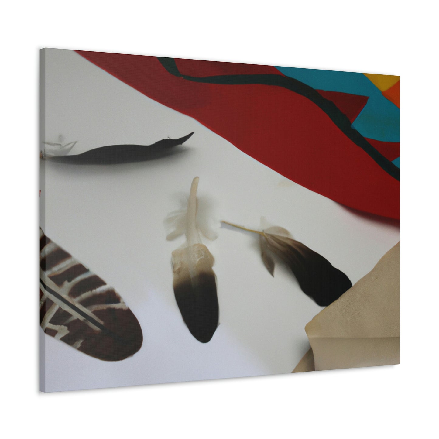 "Feathers and Fabric: A Story Unfolding Through an Unconventional Canvas" - Canvas