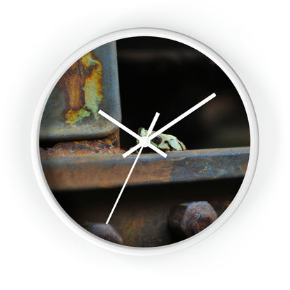 "A Tad Too Far: The Tale of a Train-Stuck Frog." - The Alien Wall Clock