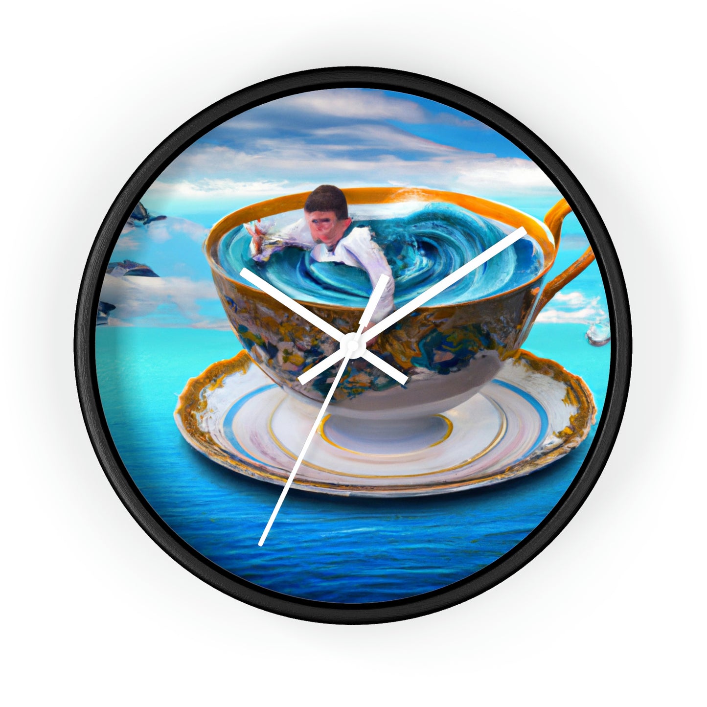 "Adrift in a China Cup: The Story of a Lost Child's Oceanic Adventure" - Die Alien-Wanduhr