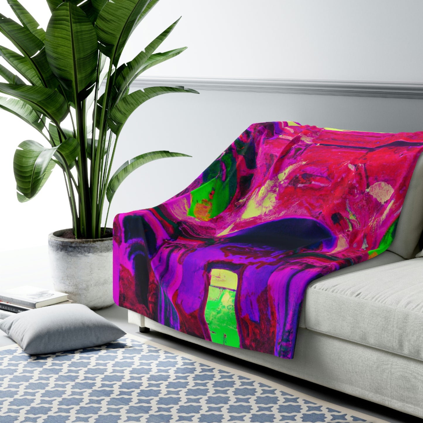 Mystical Madness: Crazy Colors in the Forgotten Cathedral - The Alien Sherpa Fleece Blanket