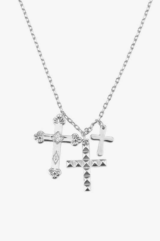 Halskette mit eingelegtem Zirkon-Kreuz-Anhänger