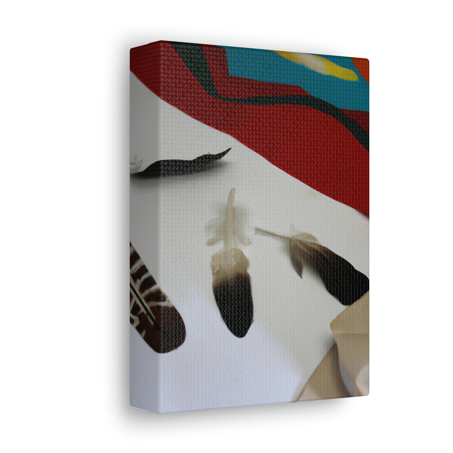 "Feathers and Fabric: A Story Unfolding Through an Unconventional Canvas" - Canvas