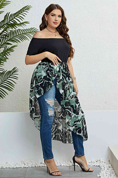 Plus Size Off-Shoulder Asymmetrical Hem Dress