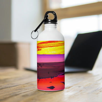 „Forgotten Solace: The Splendor of a Vibrant Sunset at an Abandoned Beach“ – Die Alien-Wasserflasche aus Edelstahl