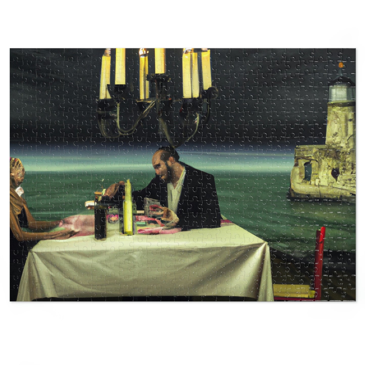 "A Beacon of Romance: An Intimate Candlelit Dinner in a Forgotten Lighthouse" - The Alien Jigsaw Puzzle