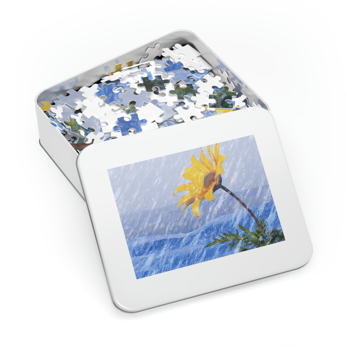 "A Burst of Color in the Glistening White: The Miracle of a Flower Blooms in a Snowstorm" - The Alien Jigsaw Puzzle