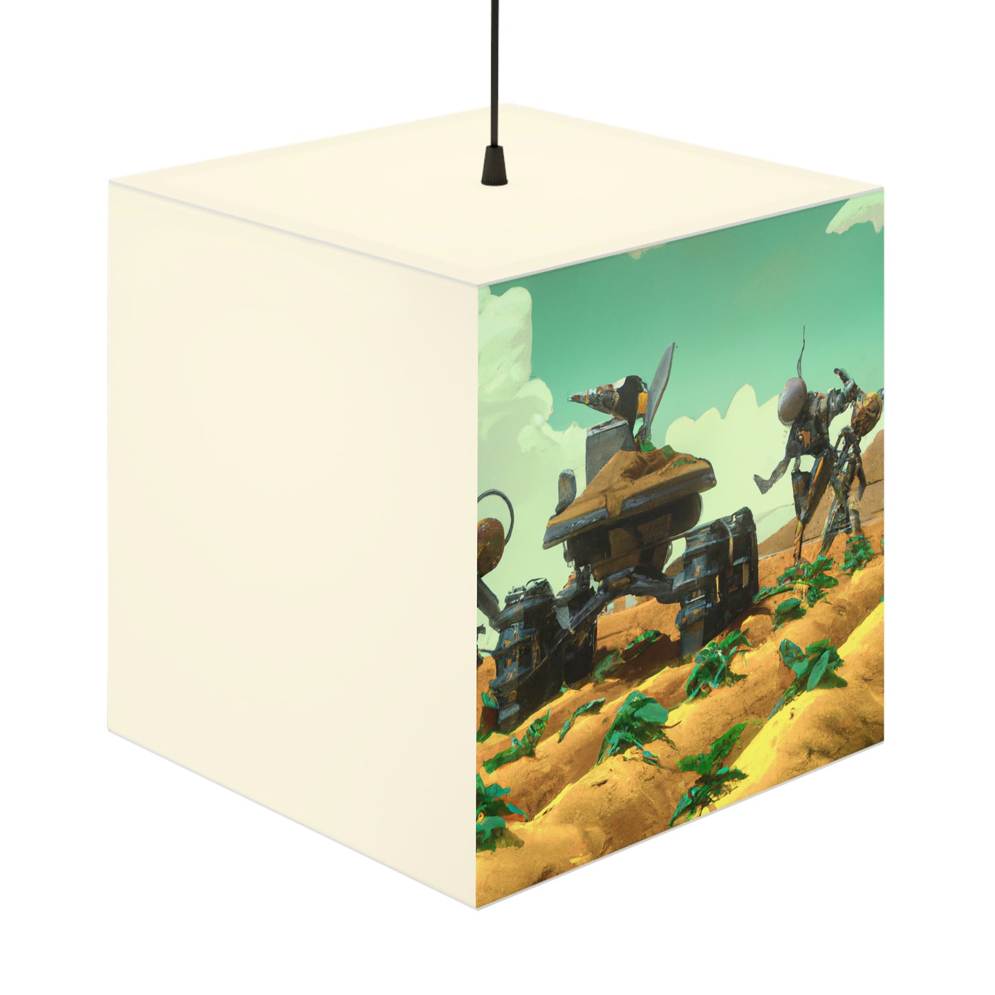 "Harvesting Hope: A Post-Apocalyptic Tale of Robot Farmers" - The Alien Light Cube Lamp