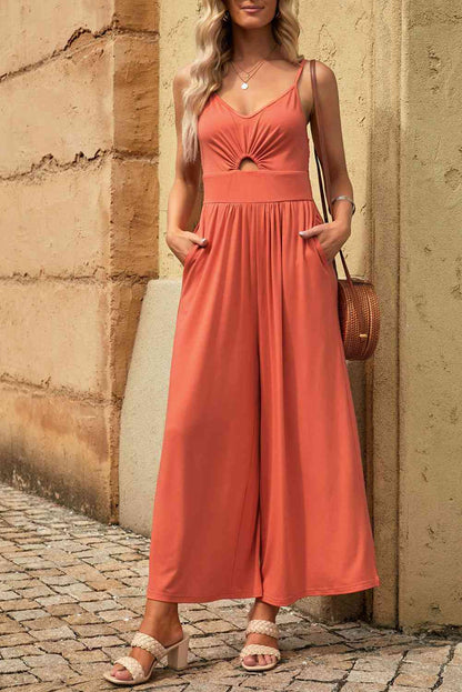 Smocked Spaghetti Strap Wide Leg Jumpsuit