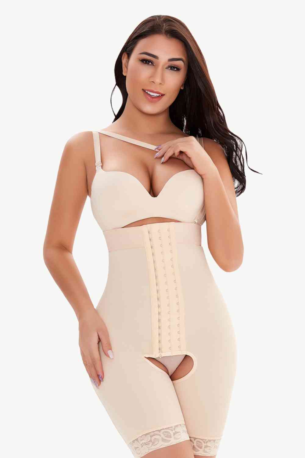 Figurformender Bodysuit mit Häkchen- und Ösenbesatz in voller Größe