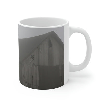 "Fog-Shrouded Barn" - The Alien Ceramic Mug 11 oz