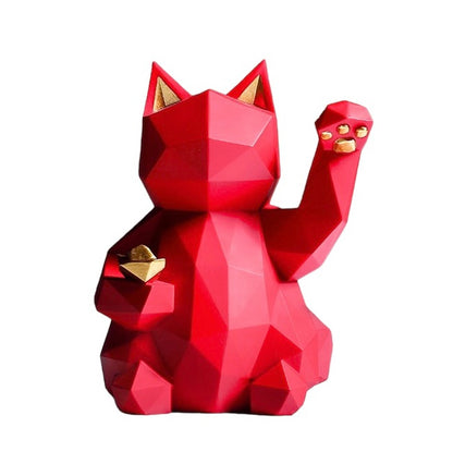 Figuras geométricas de gato de la suerte, modernas y minimalistas, esculturas y estatuas alienígenas