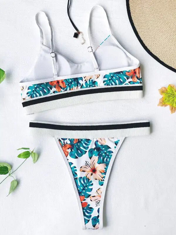 Bikini Sexy con estampado Floral y cuello Halter, corpiño acolchado, traje de baño elegante de dos piezas, ropa de playa para vacaciones de verano, ropa de baño a la moda para mujer 2023