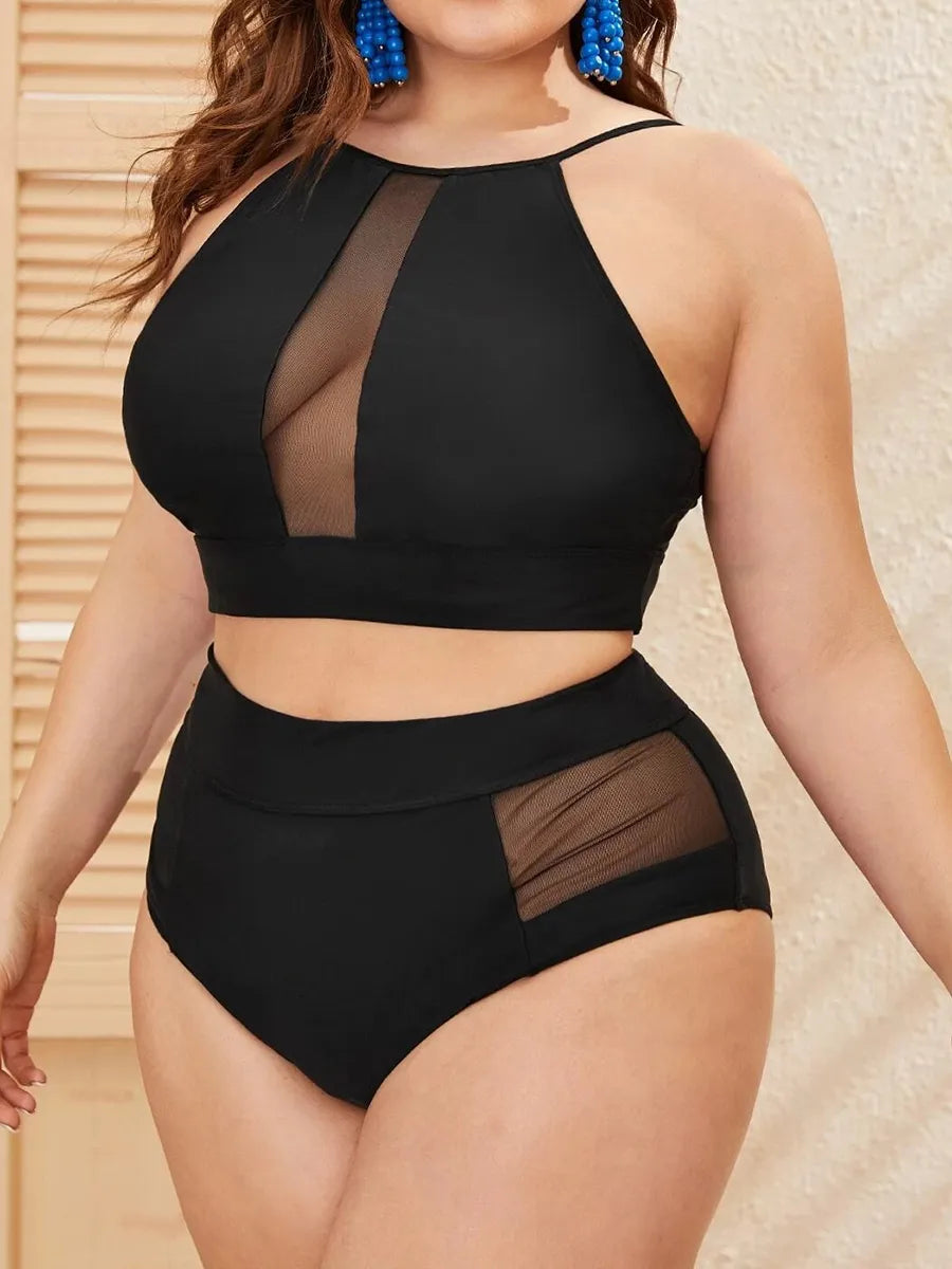 Plus Size Bikinis 2022 Frauen Großer Badeanzug Hohe Taille Push-Up Bademode Weibliche Strand Tragen Blau Bandage Badeanzug 4XL