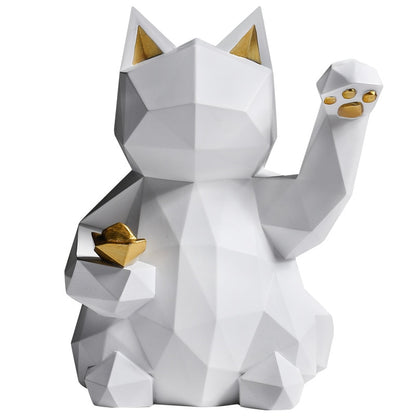 Figuras geométricas de gato de la suerte, modernas y minimalistas, esculturas y estatuas alienígenas