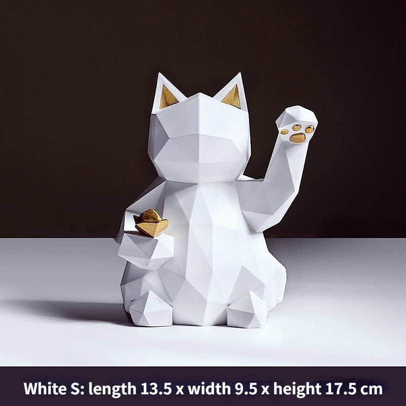 Figuras geométricas de gato de la suerte, modernas y minimalistas, esculturas y estatuas alienígenas