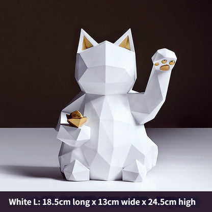 Figuras geométricas de gato de la suerte, modernas y minimalistas, esculturas y estatuas alienígenas