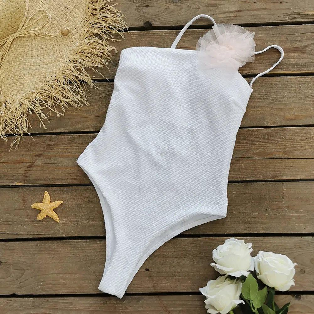 2023 nuevo traje de baño triangular blanco puro sin espalda, traje de baño de un hombro para mujer, Bikini de moda, ropa de playa