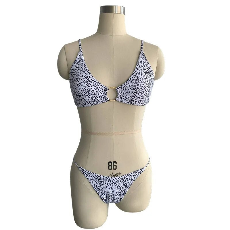 Bikini con estampado de puntos para mujer, traje de baño con cordón, conjunto de Bikini de corte alto, traje de baño para mujer, Bikinis de cintura alta para playa 2023