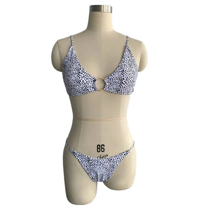 Bikini con estampado de puntos para mujer, traje de baño con cordón, conjunto de Bikini de corte alto, traje de baño para mujer, Bikinis de cintura alta para playa 2023