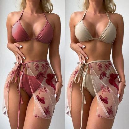 2023 3 PCS Set Bikini Frauen Drucken Mit Rock Badeanzug Sexy Hohe Taille Bademode Weibliche Badende Badeanzug Schwimmen Bademode biquini