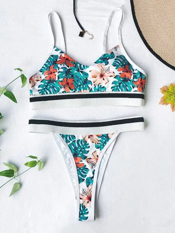 Bikini Sexy con estampado Floral y cuello Halter, corpiño acolchado, traje de baño elegante de dos piezas, ropa de playa para vacaciones de verano, ropa de baño a la moda para mujer 2023