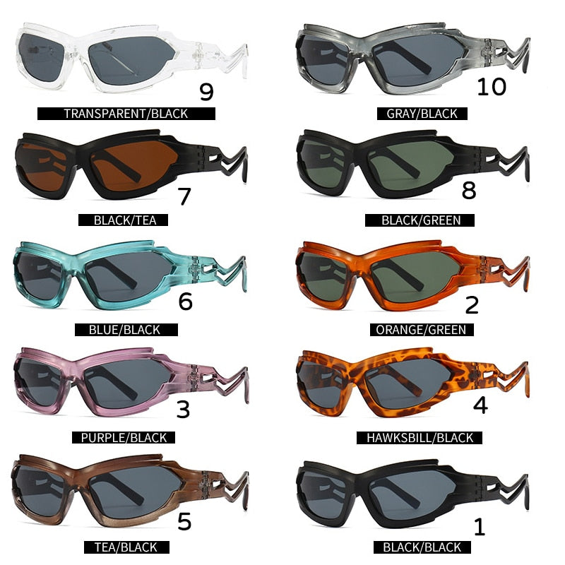 Geometrischer Rahmen Cyber ​​Y2K Sonnenbrille Herren Sportlich Wrap Around Komplizierte Ausschnitte Sonnenbrille Damenmode Luxusmarke Punk Shades The Alien Glasses