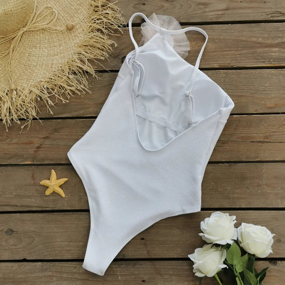 2023 neuer dreieckiger, reinweißer, rückenfreier Badeanzug, One-Shoulder-Bademode für Damen, modischer Bikini, Bademode