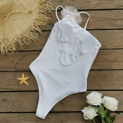 2023 New Triangle Pure White Backless Swimsuit One-shoulder Swimwear for Women Fashion Bikini Beachwear