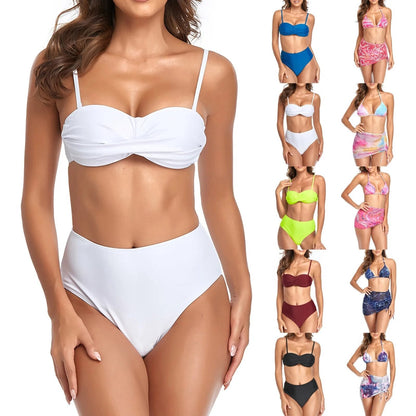 Bikini Sexy de cintura alta con cuello Halter y sujetador acolchado para mujer, Traje de baño separado de Color sólido, traje de baño para mujer