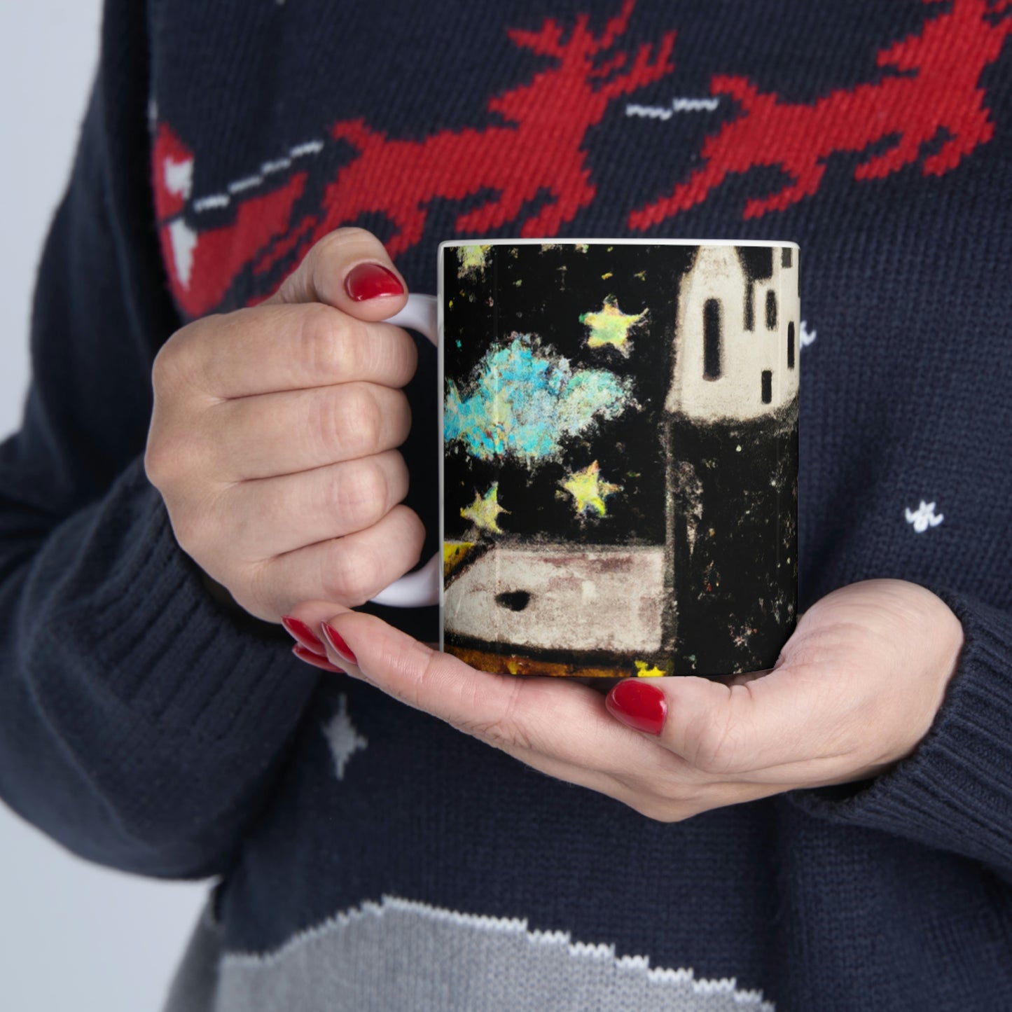 "Cosmic Oasis: A Journey to a Floating City Amid the Sea of ​​Stars" - The Alien Taza de cerámica 11 oz