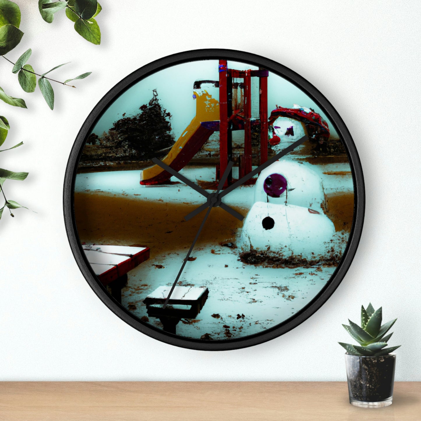 "Melancholy Snowman in a Silent Playground" - The Alien Wall Clock