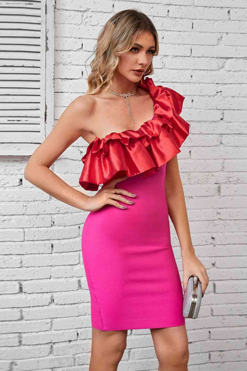 Ruffled One-Shoulder Bodycon Dress