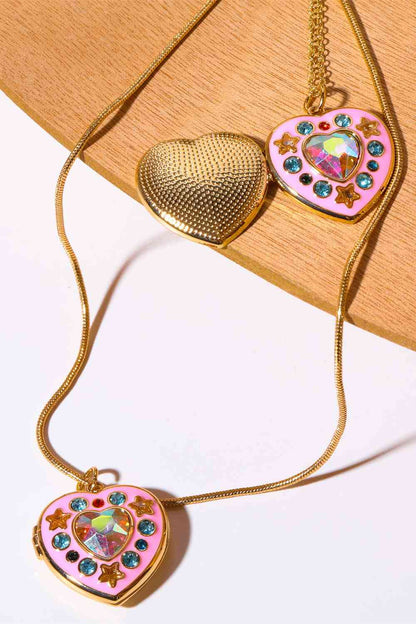 Collar con colgante de caja de corazón con decoración de diamantes de imitación