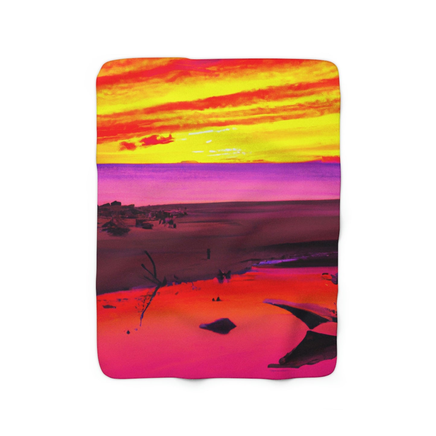 "Forgotten Solace: The Splendor of a Vibrant Sunset at an Abandoned Beach" - The Alien Sherpa Fleece Blanket