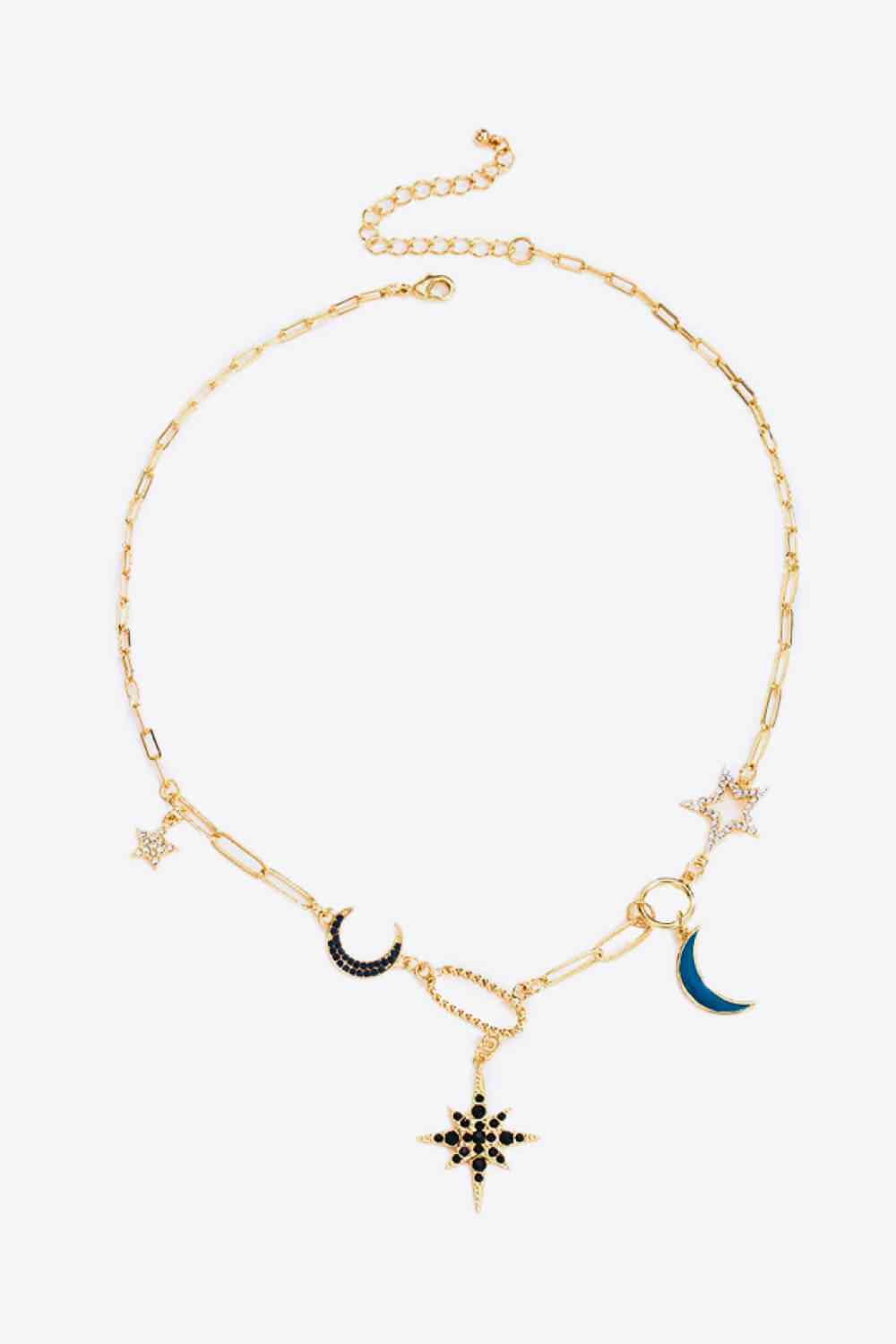 Halskette aus Legierung mit Stern- und Mond-Strasssteinen
