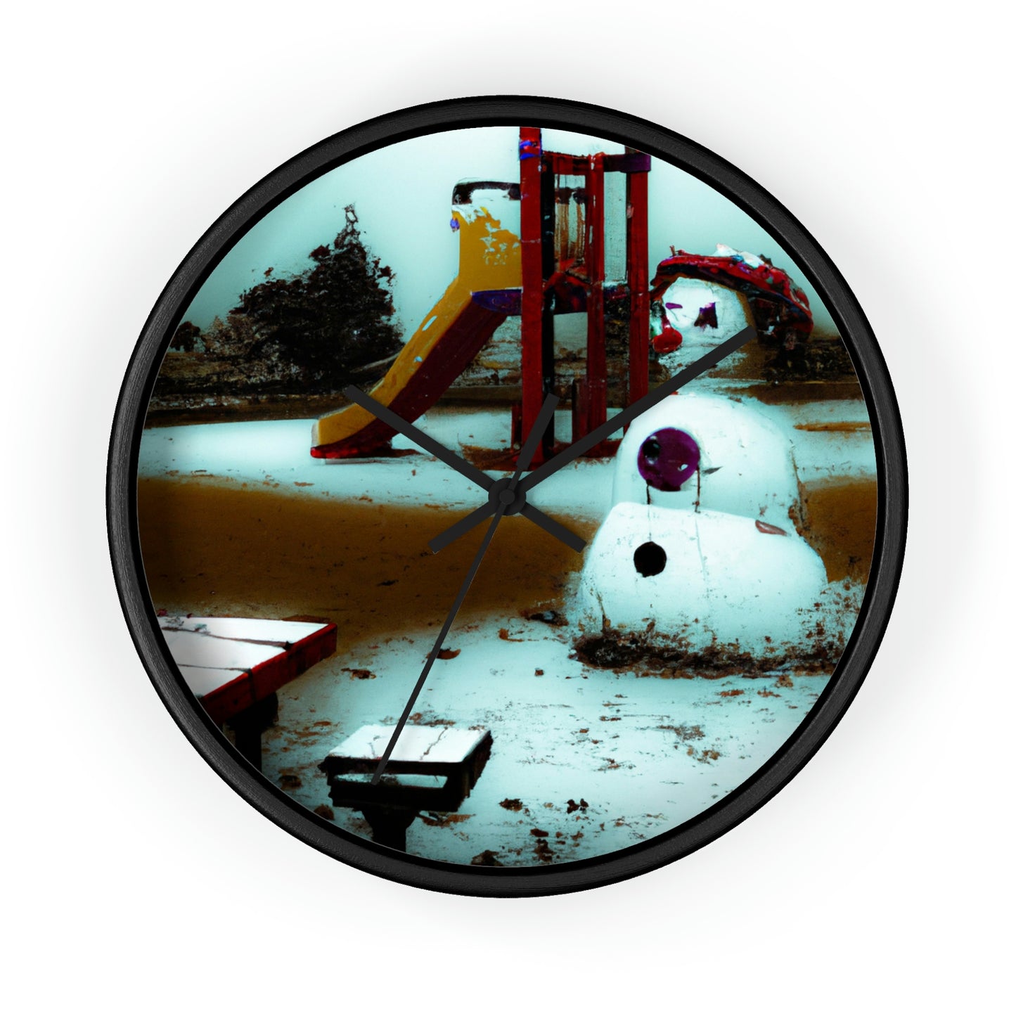 "Melancholy Snowman in a Silent Playground" - The Alien Wall Clock