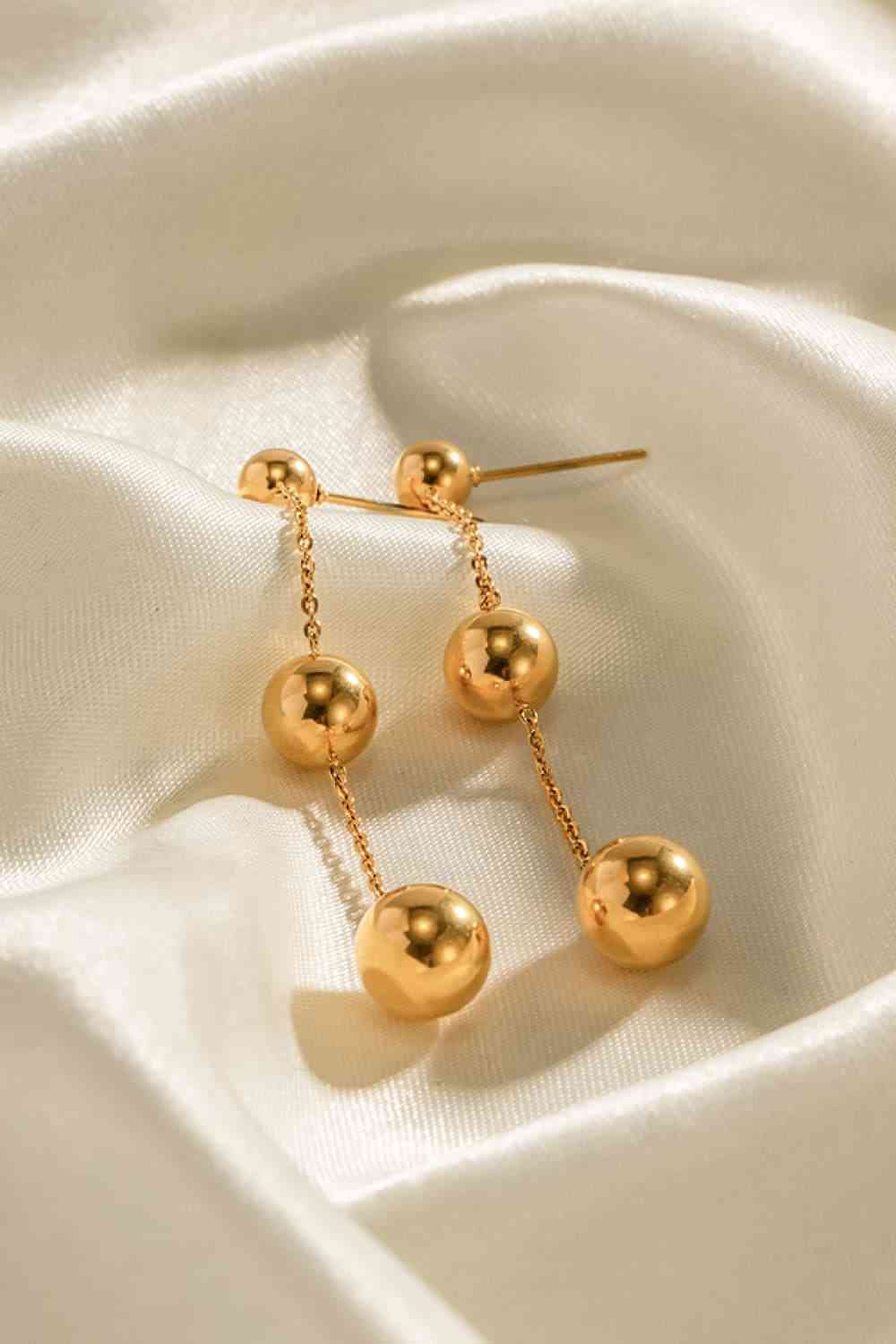 Ball Bead and Chain Stainless Steel Earrings