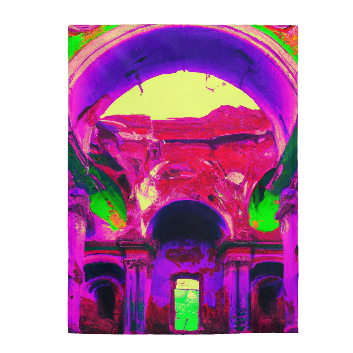 Mystical Madness: Crazy Colors in the Forgotten Cathedral - The Alien Velveteen Plush Blanket