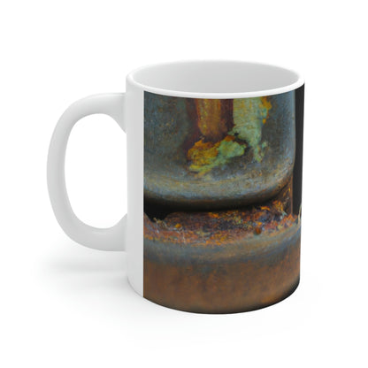 "A Tad Too Far: The Tale of a Train-Stuck Frog." - The Alien Ceramic Mug 11 oz