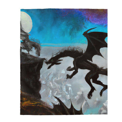 "Clash of Fire and Steel on the Moonlit Cliff" - The Alien Velveteen Plush Blanket