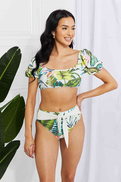 Marina West Swim Vacay Ready Bikini mit Puffärmeln und Blumenmuster