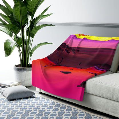 "Forgotten Solace: The Splendor of a Vibrant Sunset at an Abandoned Beach" - The Alien Sherpa Fleece Blanket