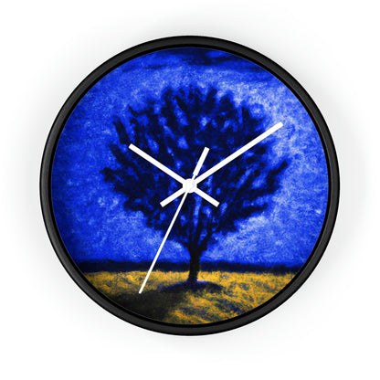 "Un árbol azul solitario en el campo de luz de la luna" - El reloj de pared alienígena