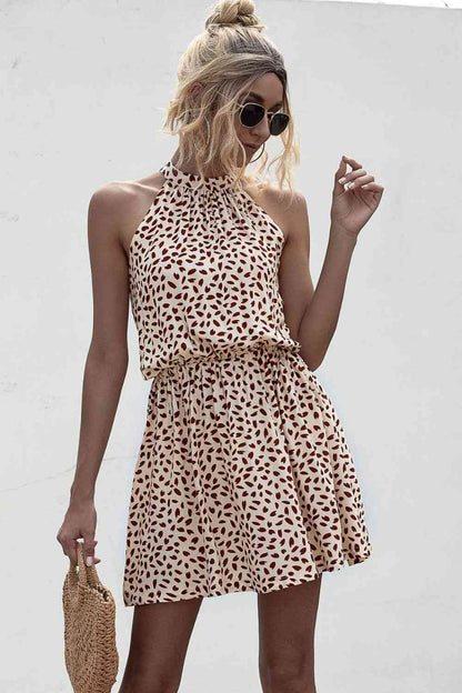 Printed Grecian Neck Mini Dress