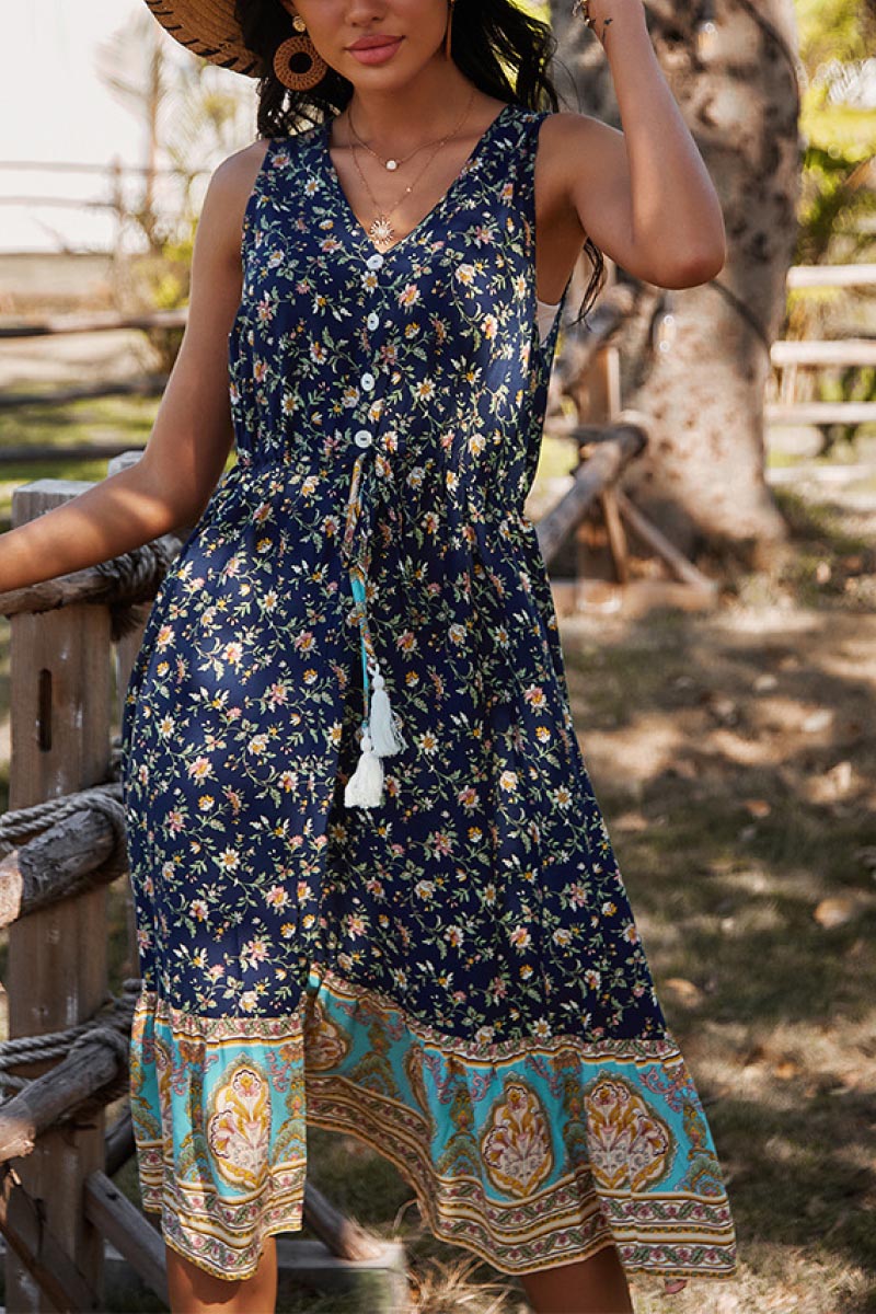 Florales Boho-Kleid mit gemischtem Print