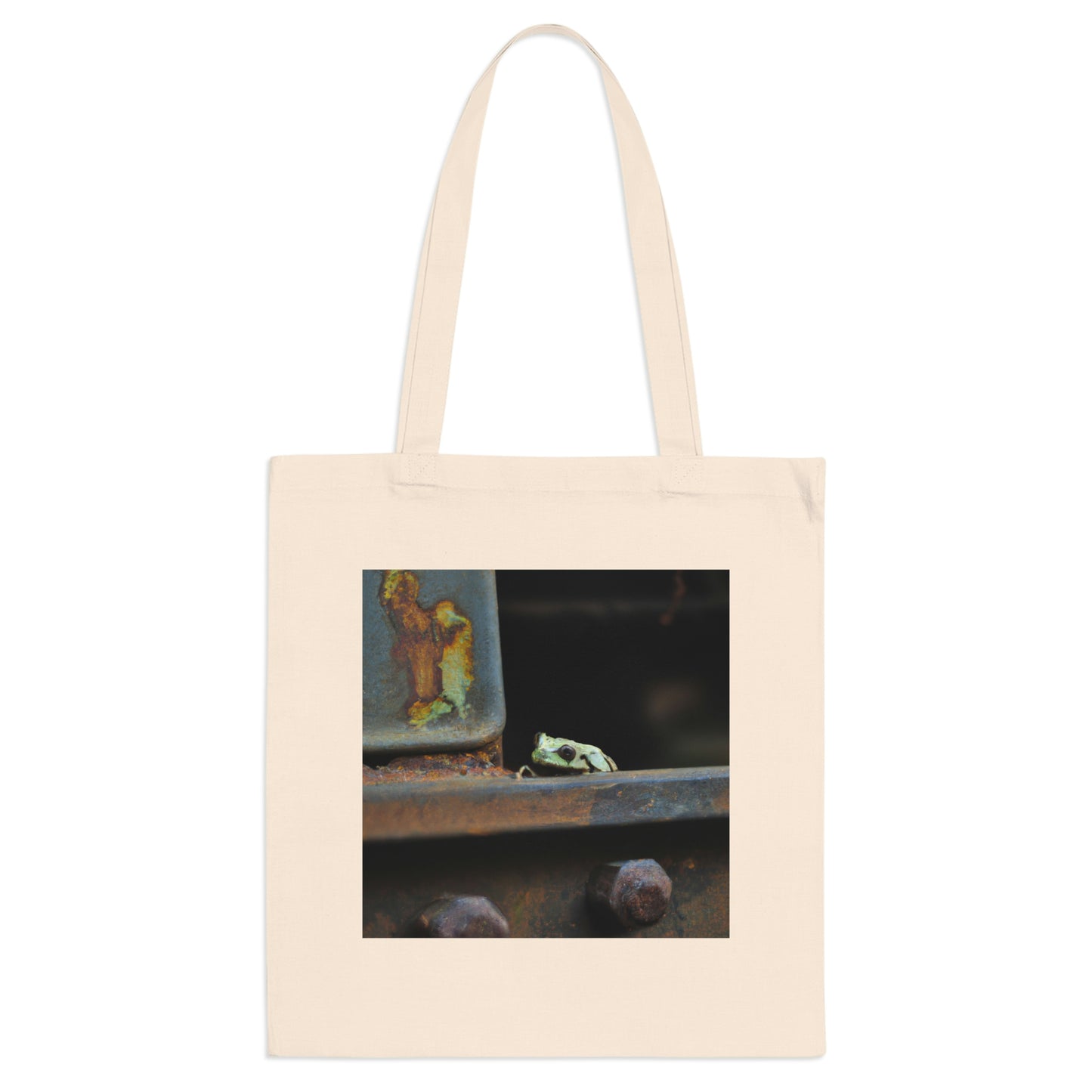 "A Tad Too Far: The Tale of a Train-Stuck Frog." - The Alien Tote Bag