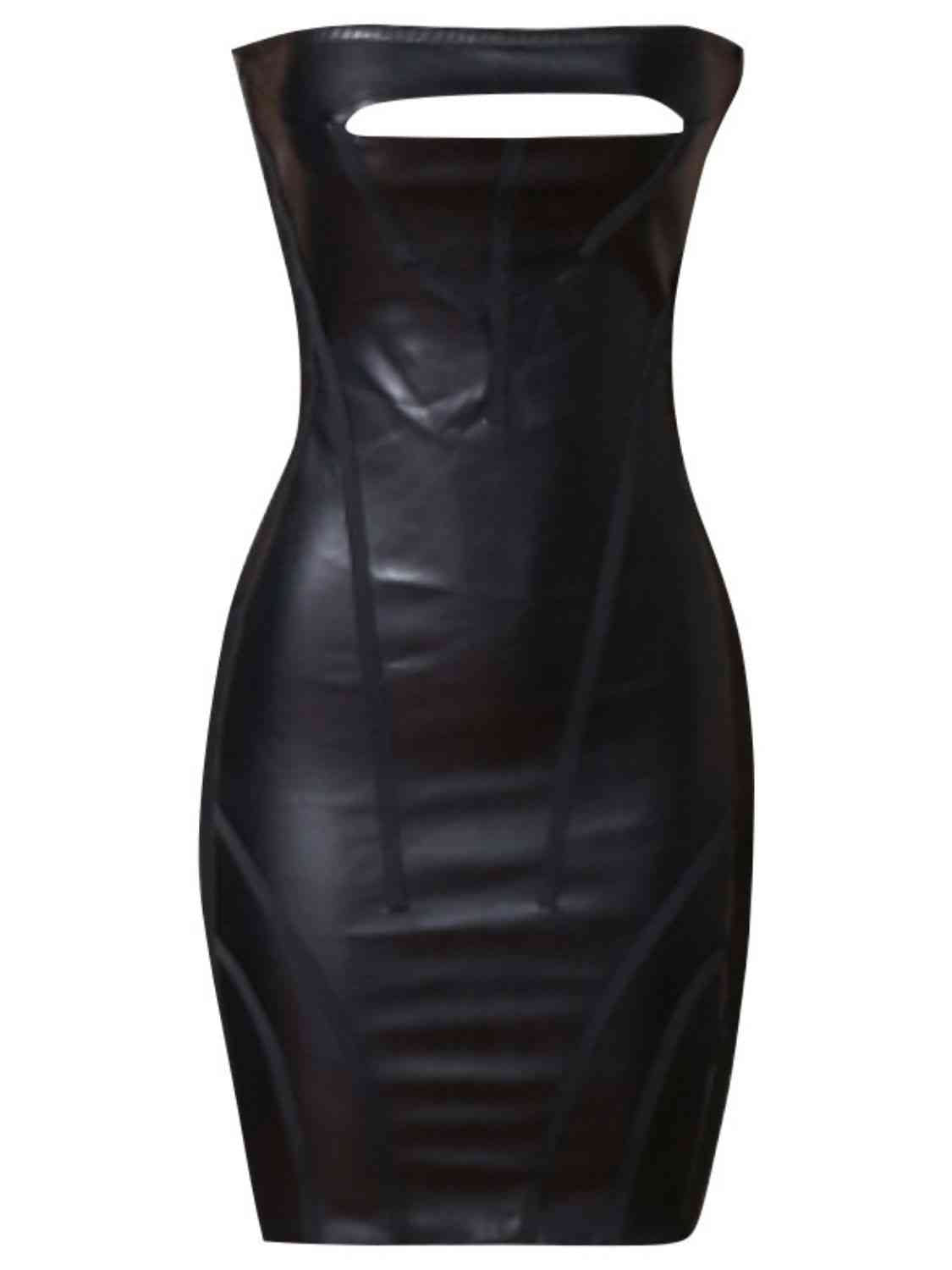 Faux Leather Cutout Strapless  Dress