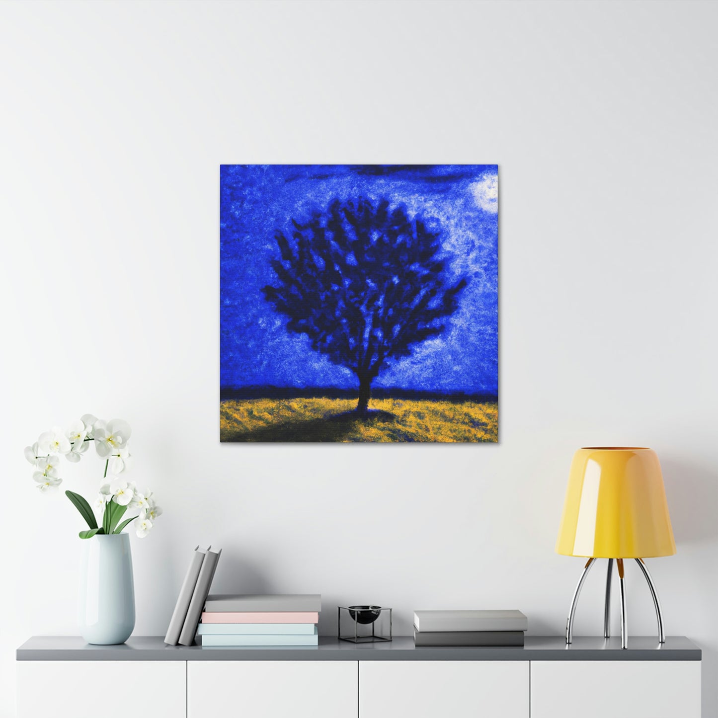 "A Lone Blue Tree in the Moonlight Field" - The Alien Canva